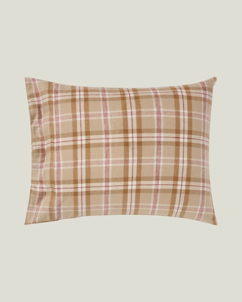 LEXINGTON Karierter Kissenbezug aus Baumwollflanell, fudge/beige/fig