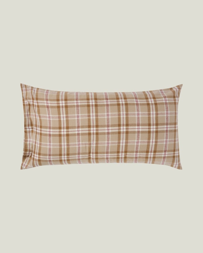 LEXINGTON Karierter Kissenbezug aus Baumwollflanell, fudge/beige/fig