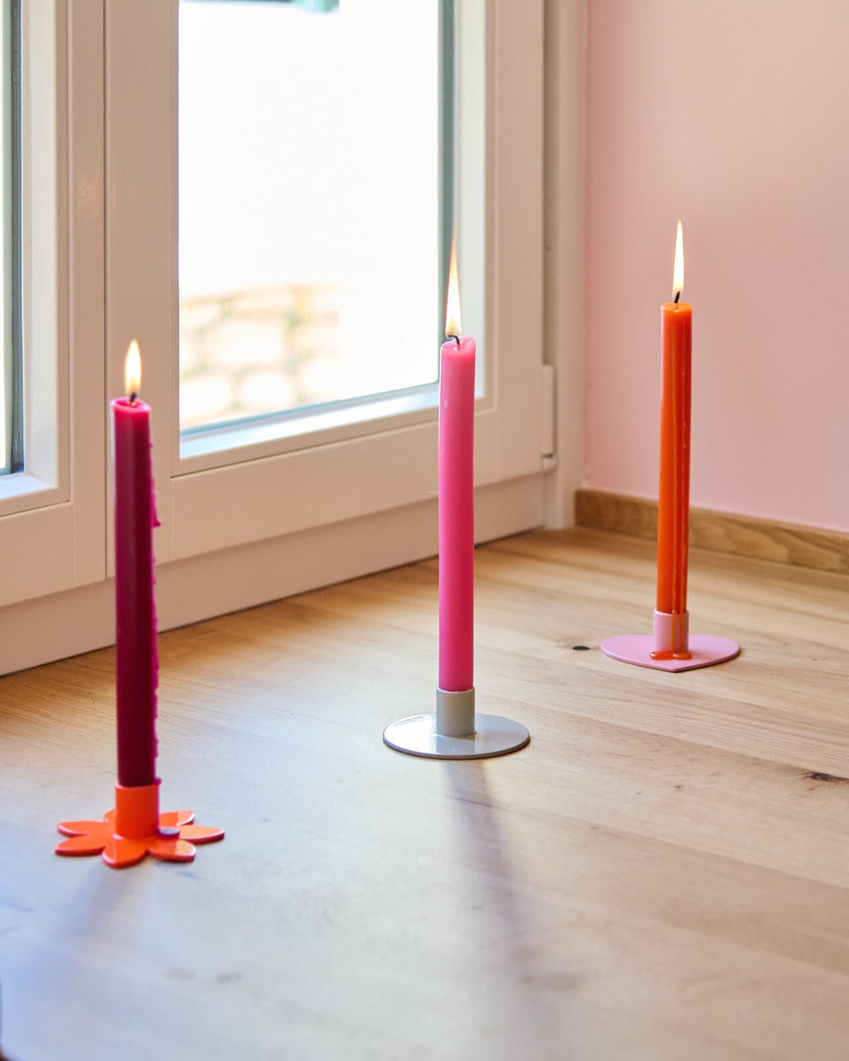Kerzenständer | Kerzenhalter für Stabkerzen BLUME Orange + Kerze